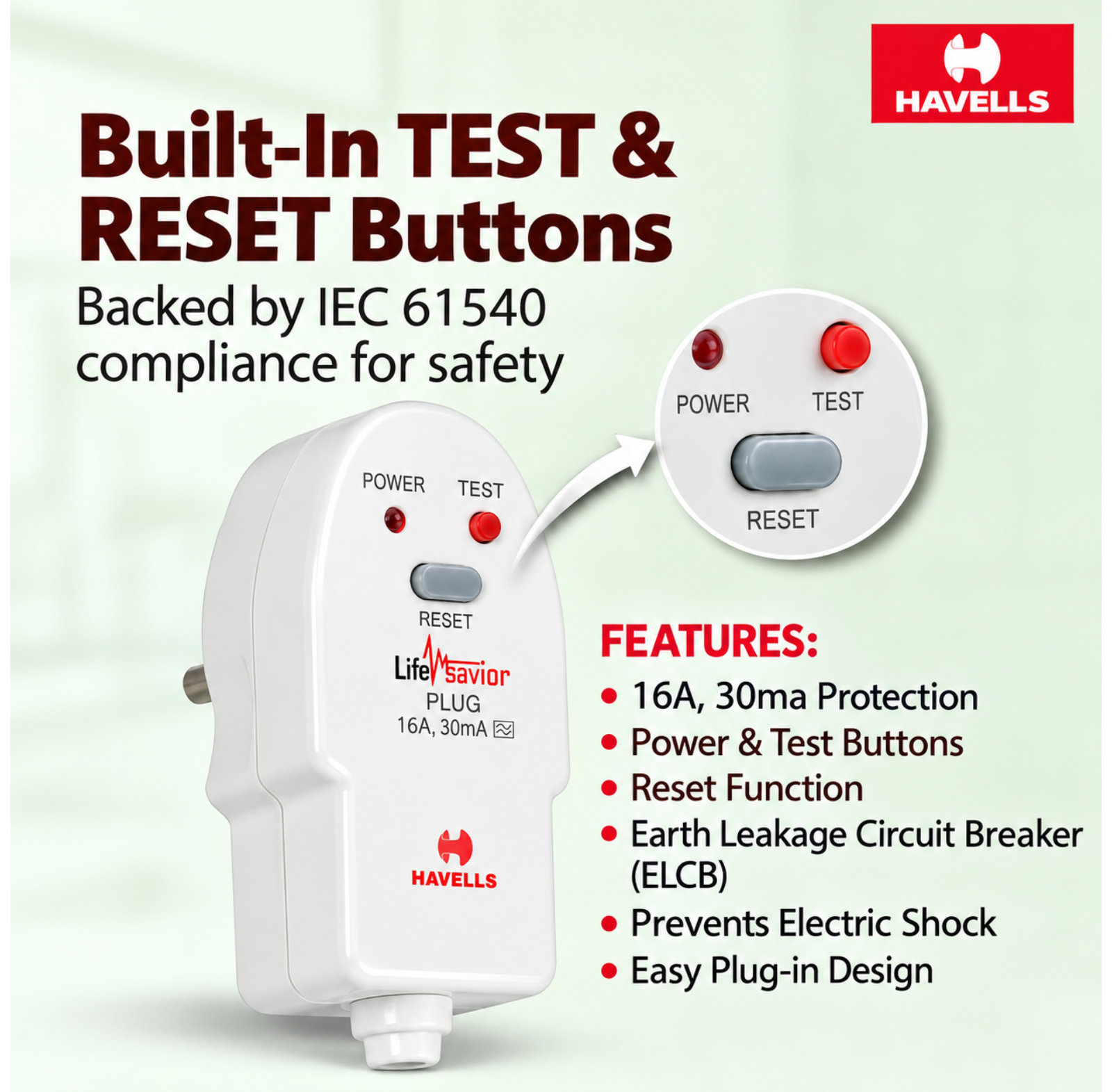 Havells PRCD Smart 3-Pin Safety Plug for Ola Scooter Charger - Image 2